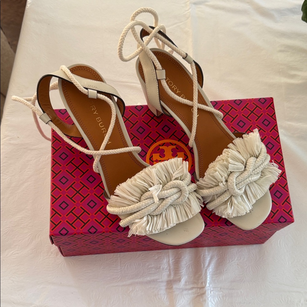 Tory Burch White Rope Fringe Sandal